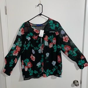 Apt 9, blue floral shirt, sheer sleeves, sz xxl